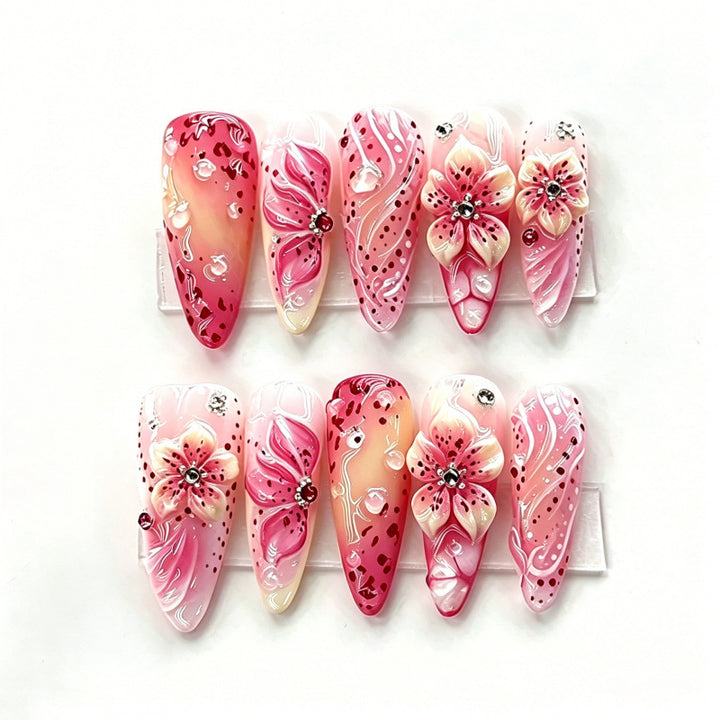Elegantes Blumendesign Press-On Nagelkunsset