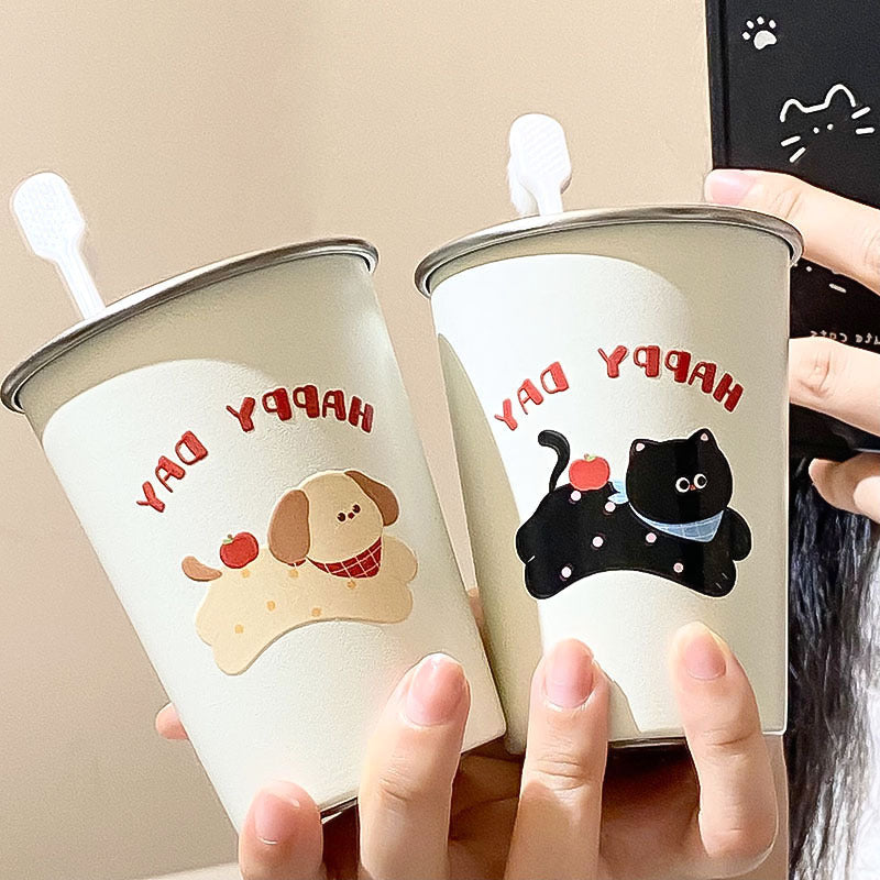 Edelstahl Trinkbecher mit Fröhlichem Hunde-Motiv Karnz