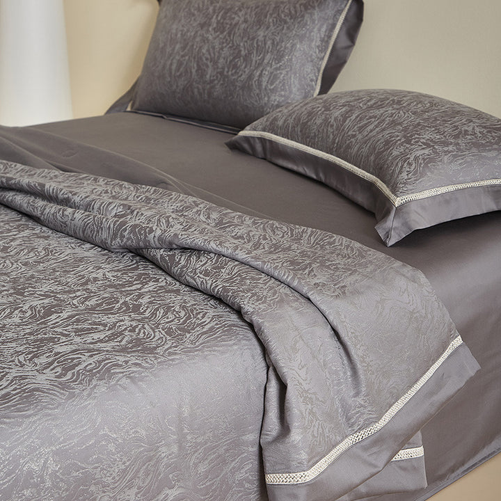 Luxuriöses Jacquard-Bettwäscheset mit Spannbettlaken und dekorativer Ziernaht