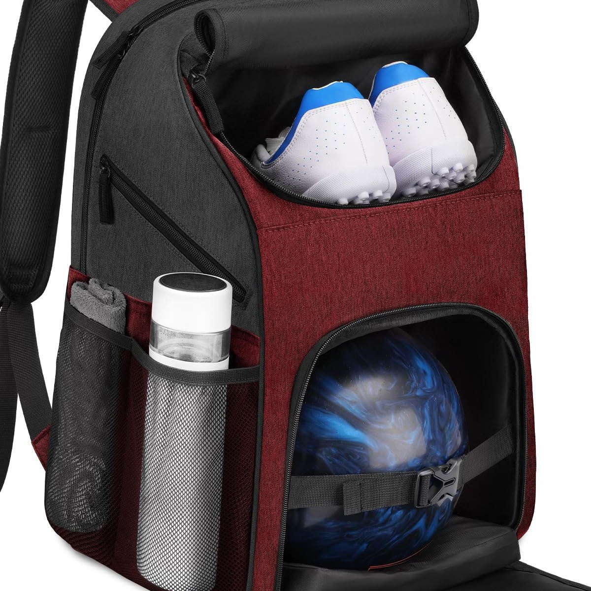 Unisex Sportlicher Rucksack mit speziellen Fächern für Schuhe und Bowlingball Karnz