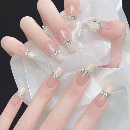 Elegante Strass Französische Spitzen Aufklebenägel Karnz