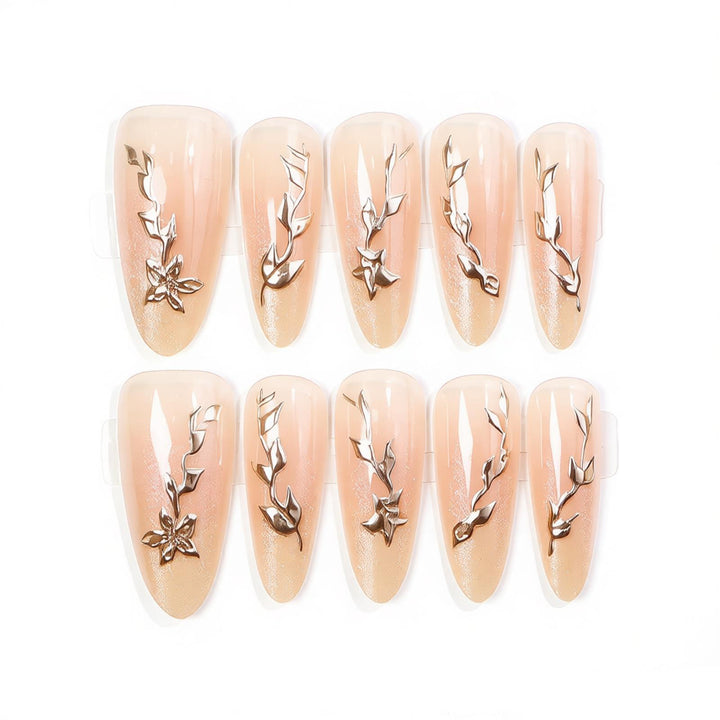 Künstlerisches Acryl Press-On-Nagel-Set mit floralen Verzierungen Karnz