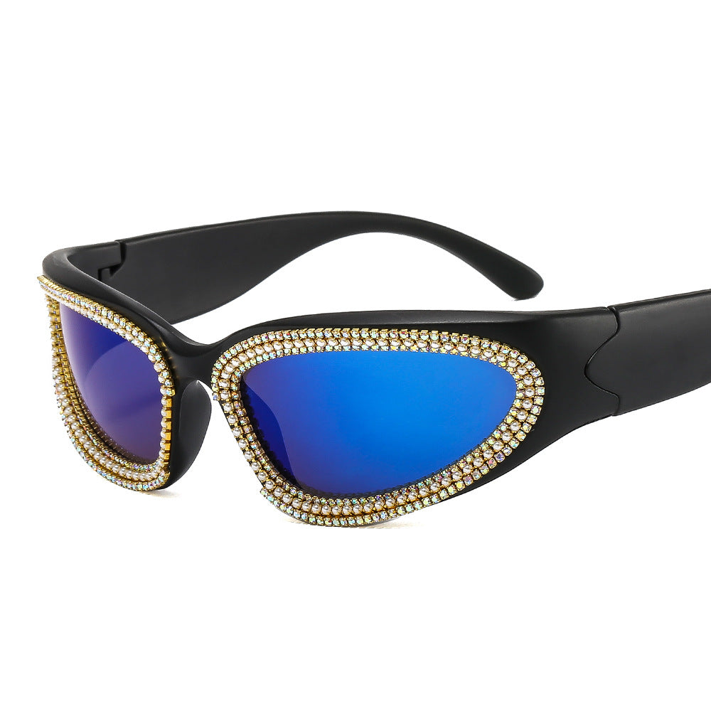 Damen stilvolle Sonnenbrille mit funkelndem Kristallrahmen Karnz