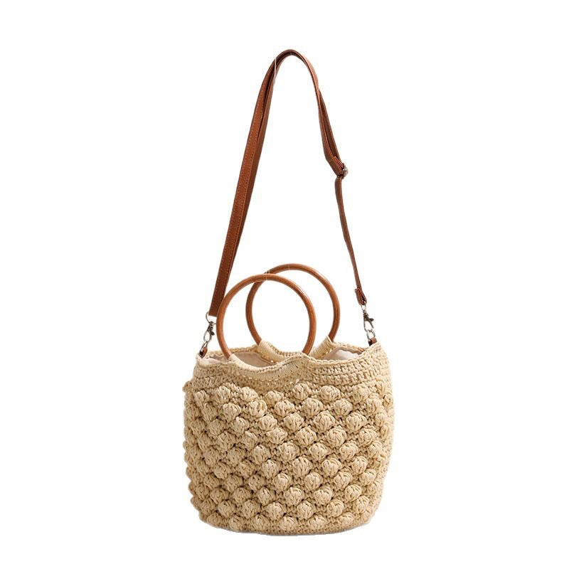 Damen Handtasche aus hochwertigem Makramee mit Holzgriff Karnz