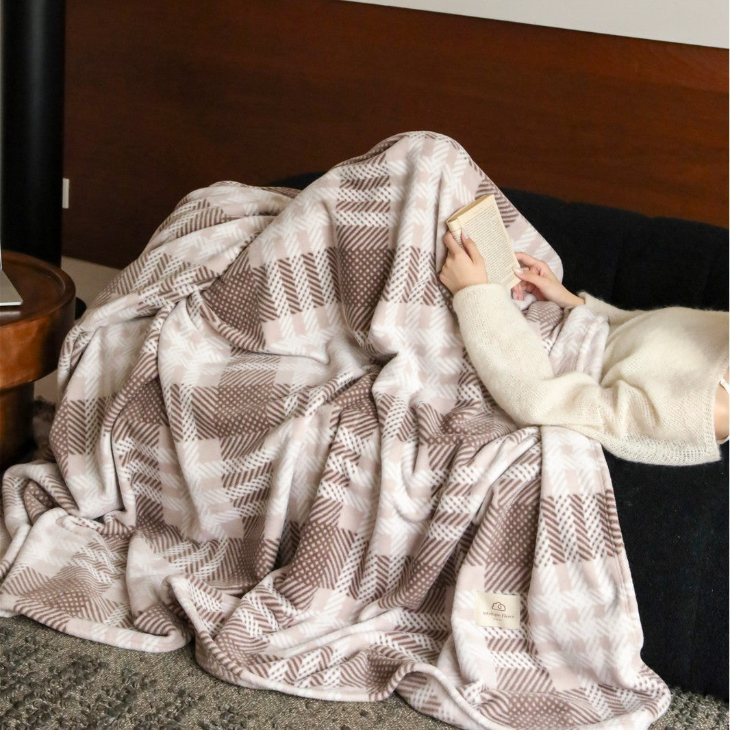 Übergroße Plüsch-Fleece-Wurfdecke mit geometrischem Karomuster