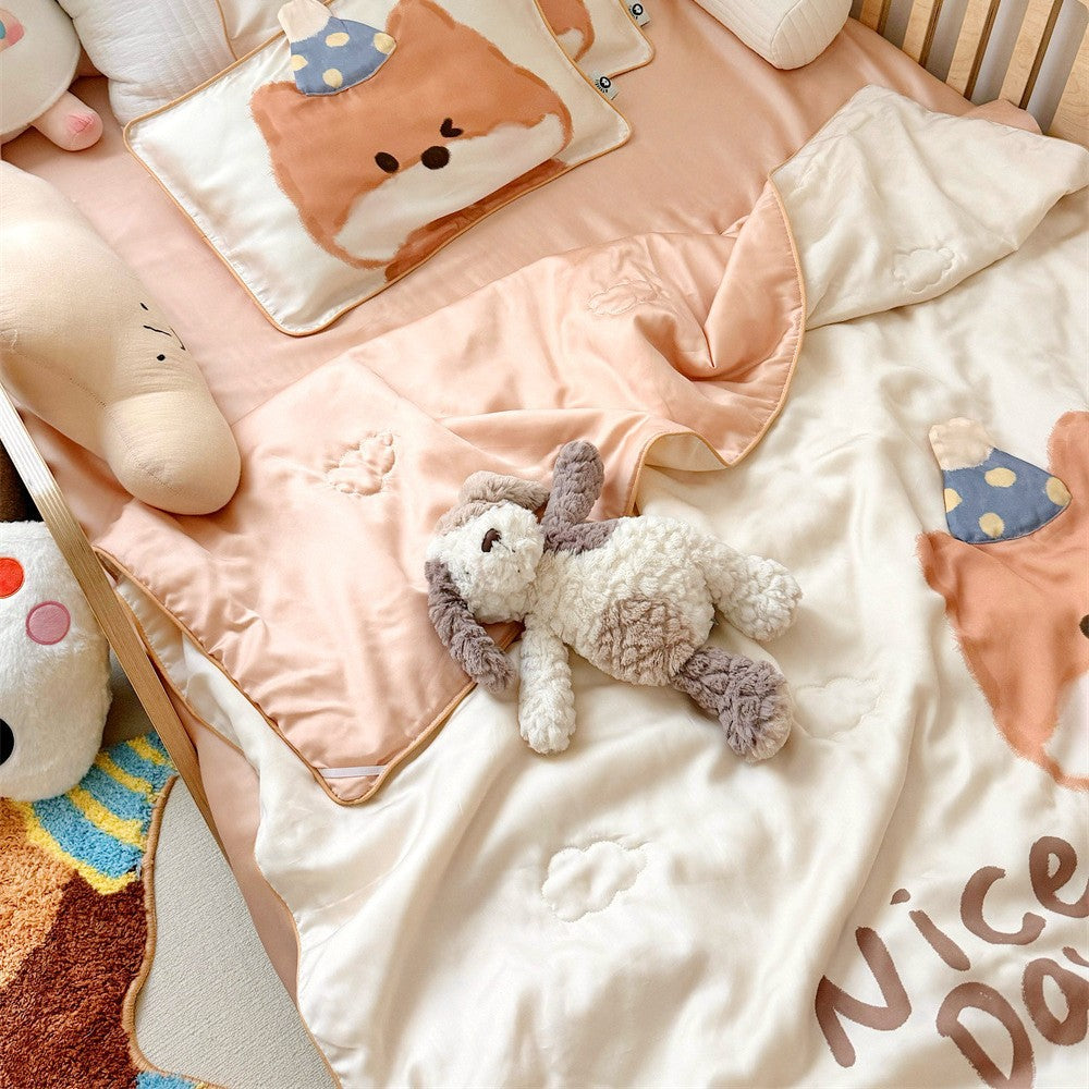Wendbares Kinder-Bettwäscheset aus weicher Mikrofaser mit großem Teddybär‑Print und gesteppter Decke