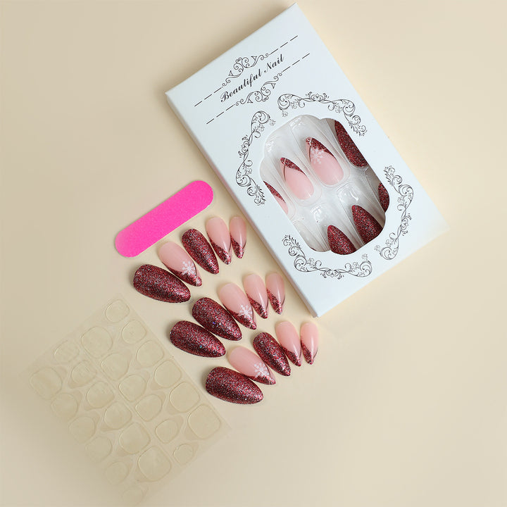 Glamouröse Press-On Nagelset mit Glitterakzent und Mandelform Karnz