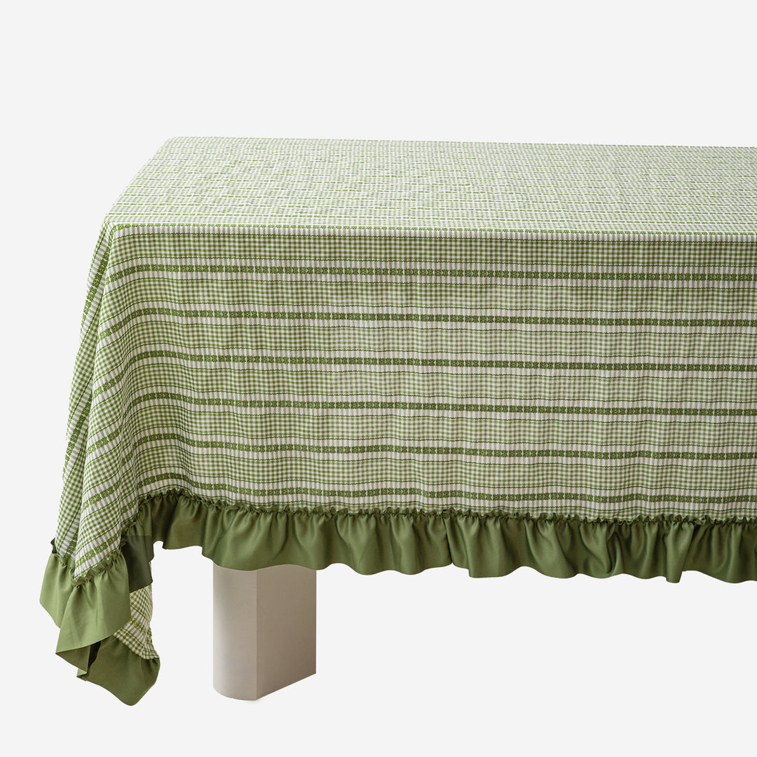 Rechteckige Tischdecke mit Rüschenbordüre und Vichy-Karo-Struktur Karnz