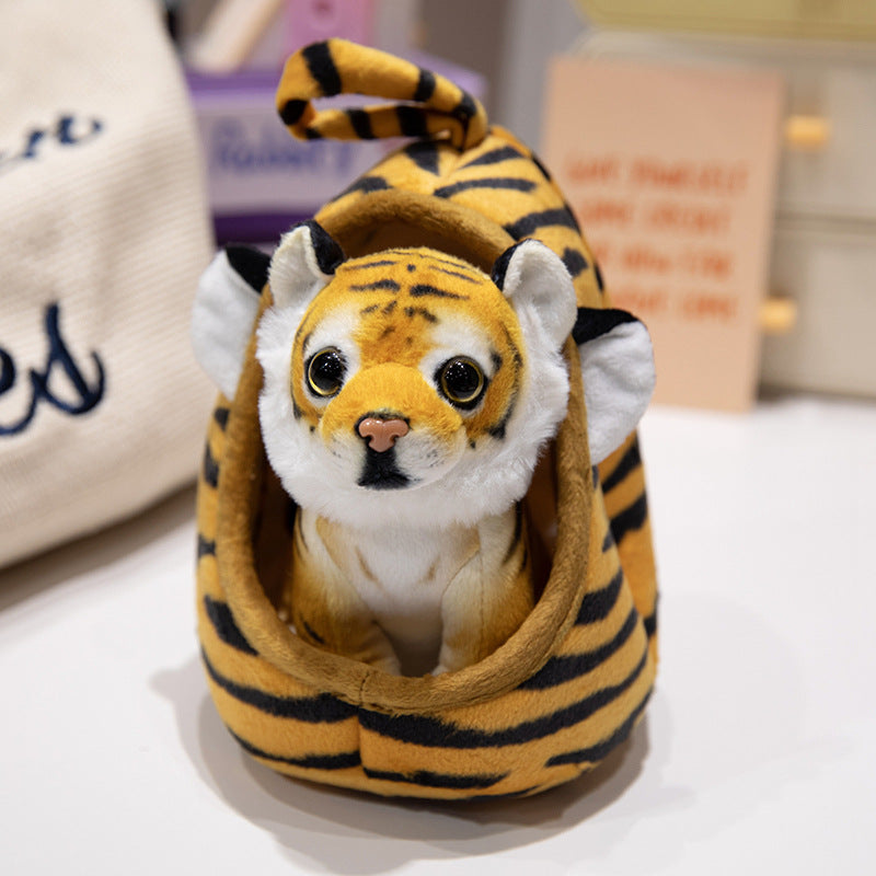 Plüsch Tiger Peekaboo Nest Komforter Spielzeug mit Kapuzen-Tasche und abnehmbarem Cub Karnz
