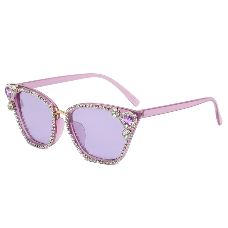 Damen Katzenaugen Sonnenbrille mit funkelnden Kristallverzierungen Karnz