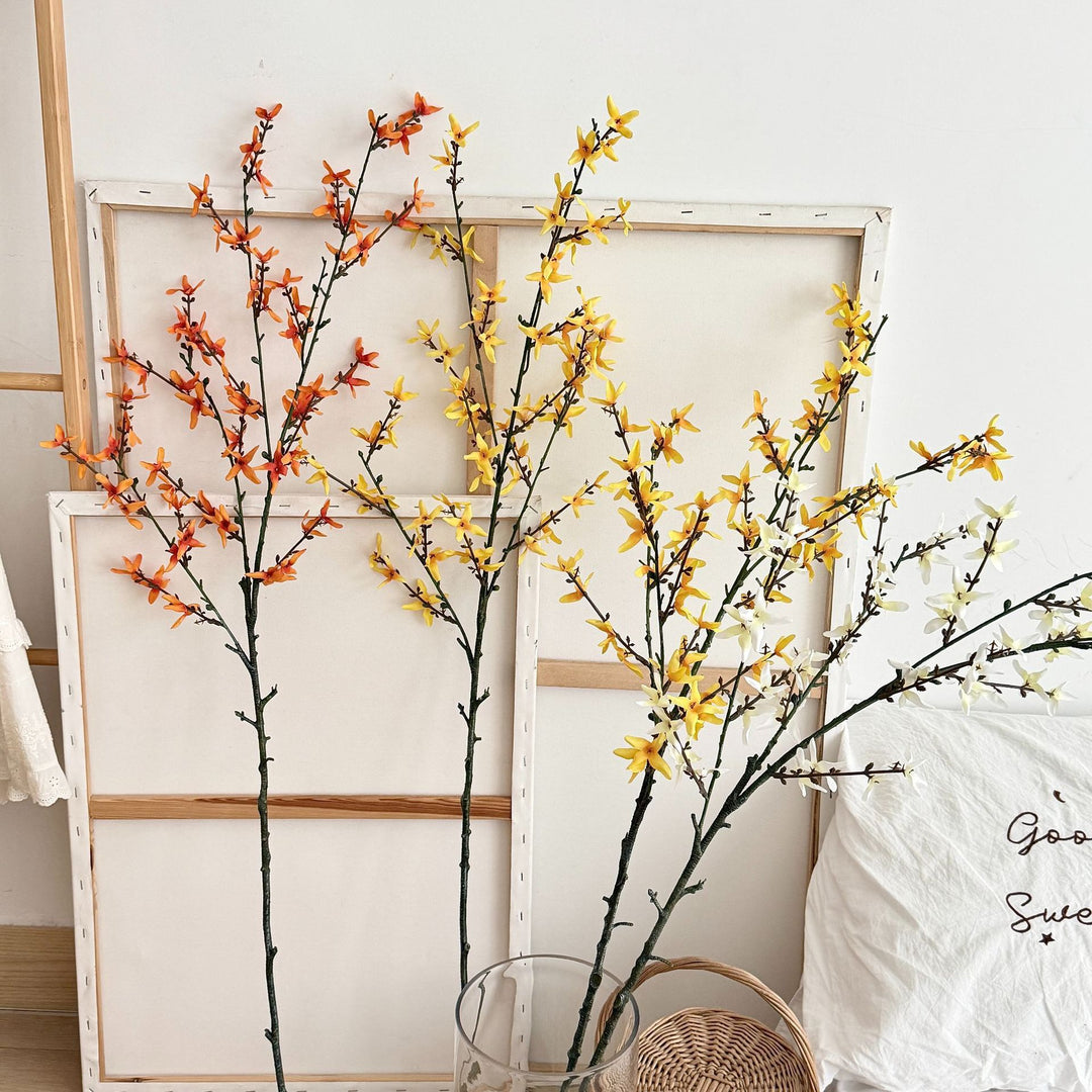 Kunstblütenzweig mit detailreichen Gelben Blüten Karnz