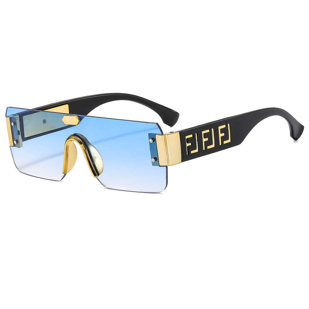 Damen futuristische Oversize-Sonnenbrille mit Metall-Details Karnz