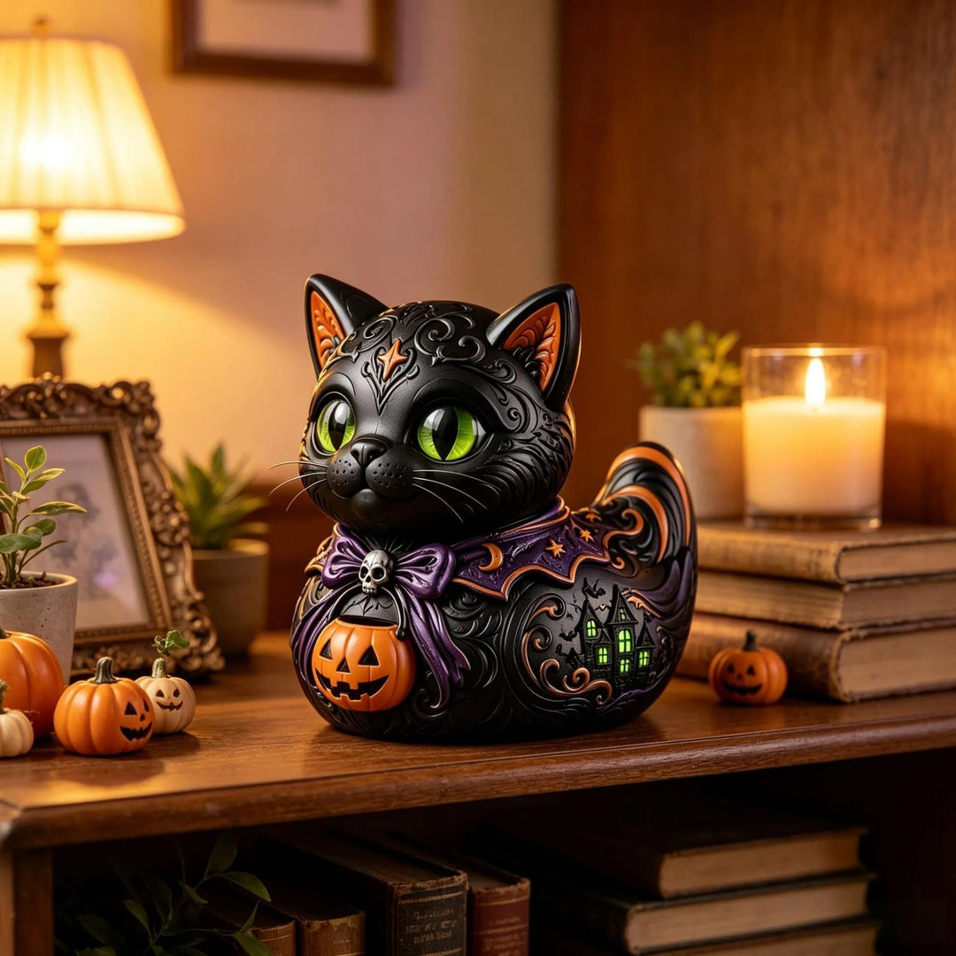 Dekorative Halloween-Katzenfigur Karnz