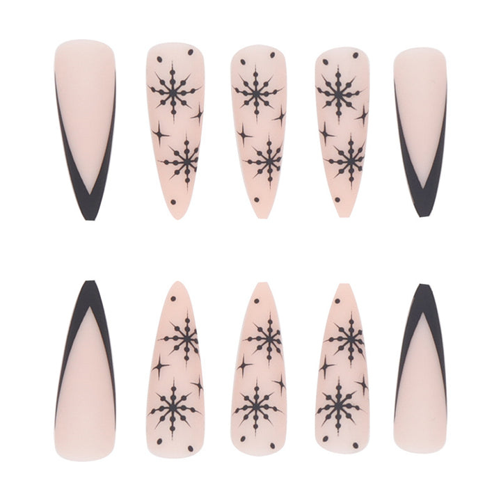Lange Stiletto Press-On Nagelkunst mit Schneeflocken-Design Karnz