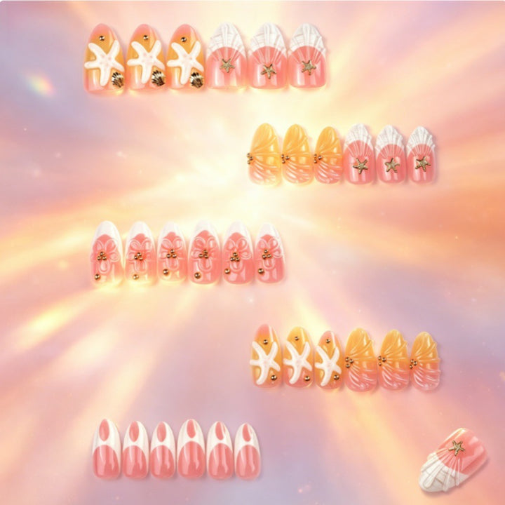 Künstlerisches Press-On-Nagelset mit einzigartigen Sommerdesigns Karnz