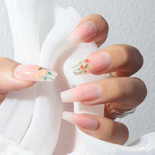 Blumen-Design Lange Press-On Nägel Karnz