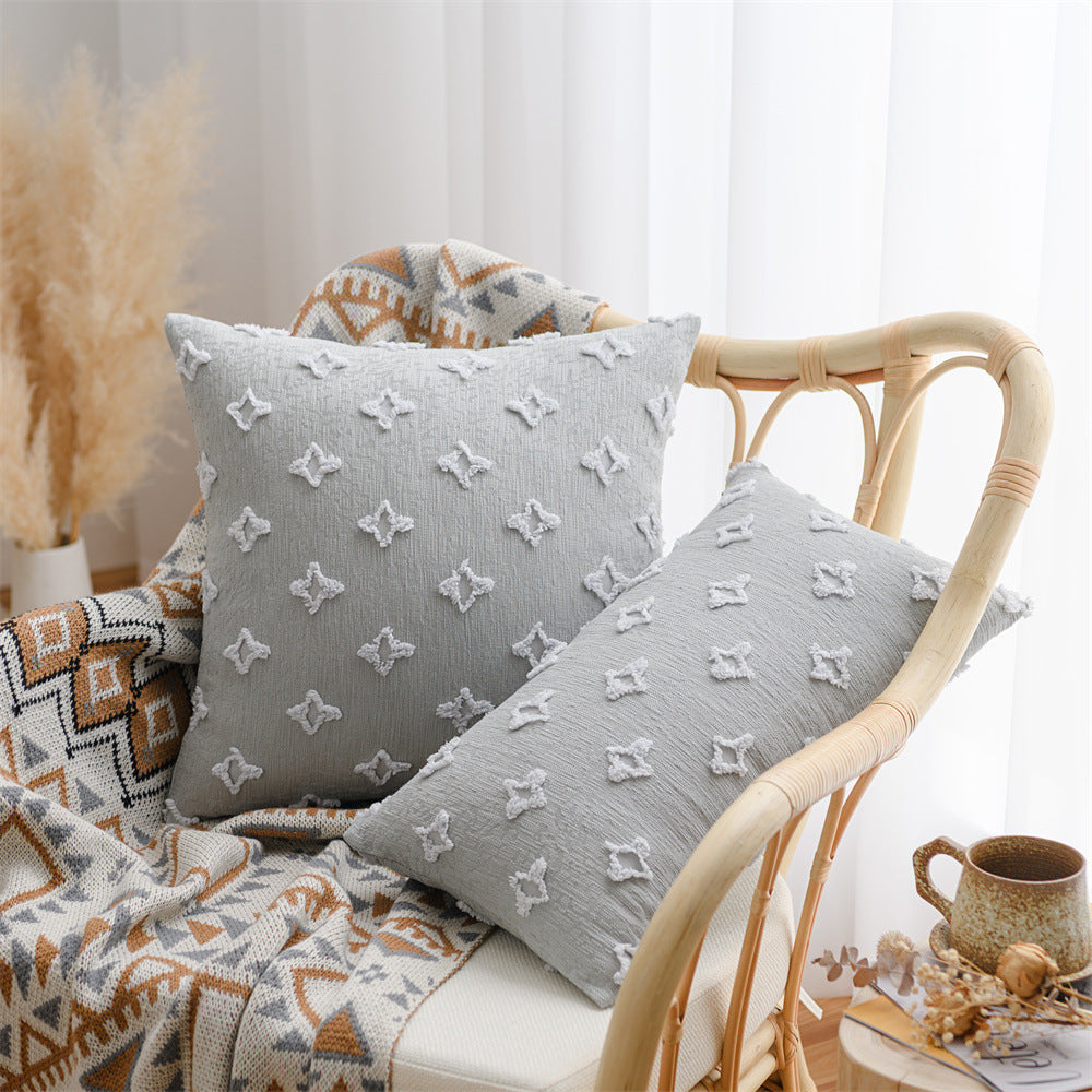 Dekorativer Kissenbezug im Boho‑Skandi‑Mix mit handtuftetem 3D‑Diamantrelief Karnz