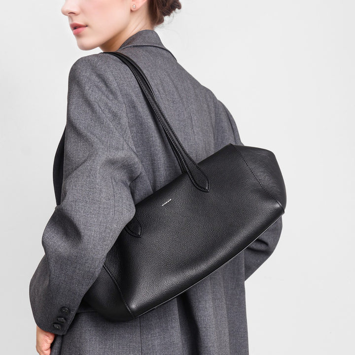 Strukturierte genarbte Leder Schultertasche mit verlängerten Doppelgriffen