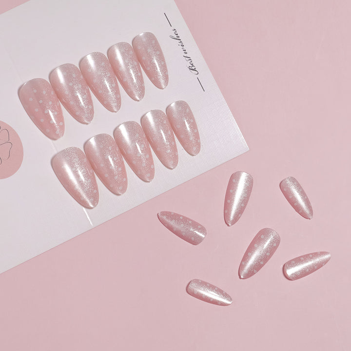Künstlerisches mandelförmiges Press-On Nagelset mit verspieltem Punktdesign Karnz