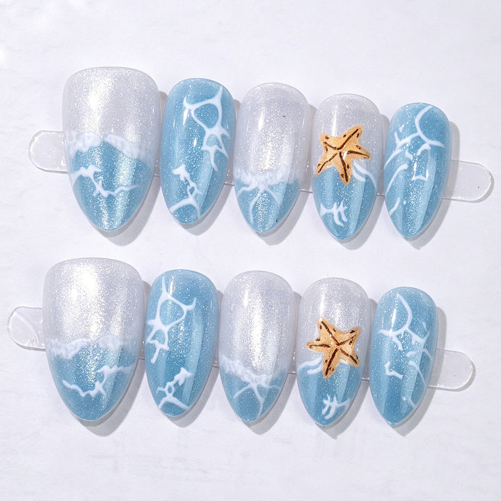 Meeres-inspirierte Press-On Nagelkunst Set