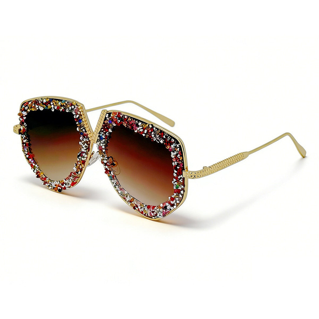 Damen modische Sonnenbrille mit glitzerndem Rahmen und eleganter Form Karnz
