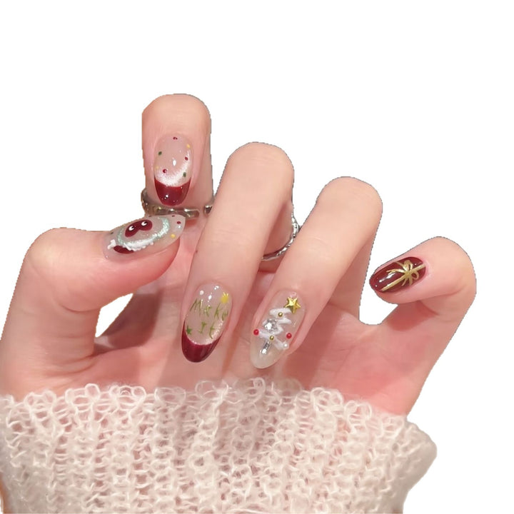 Festliches Press-On Nail Art Set mit Weihnachtsdesigns Karnz