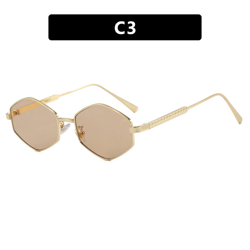 Damen hexagonale Sonnenbrille mit eleganten Metallakzenten und UV-Schutz Karnz