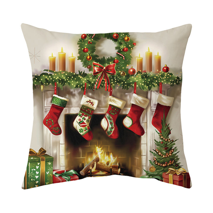 Festive Holiday Mantel Szene Baumwoll-Leinen Quadratikissenbezug mit verstecktem Reißverschluss