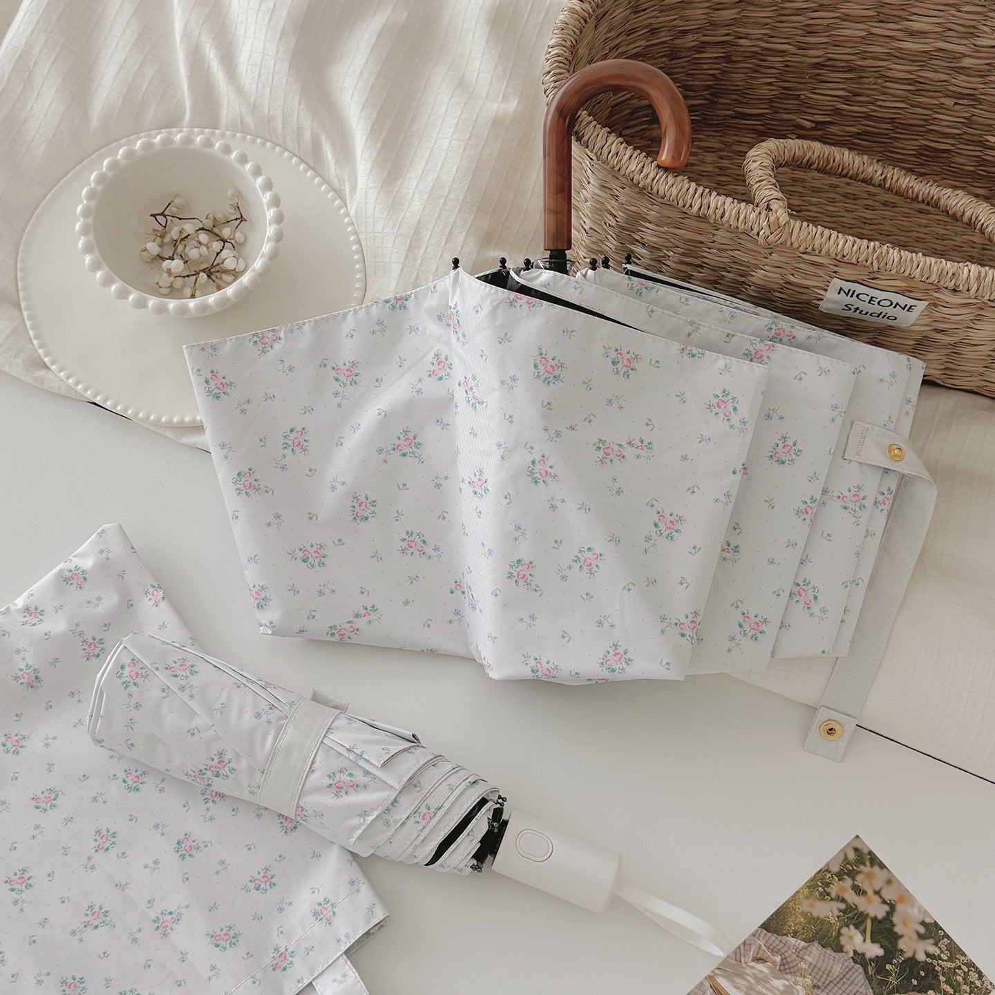 Damen Faltbarer Regenschirm mit Blumenmuster Karnz