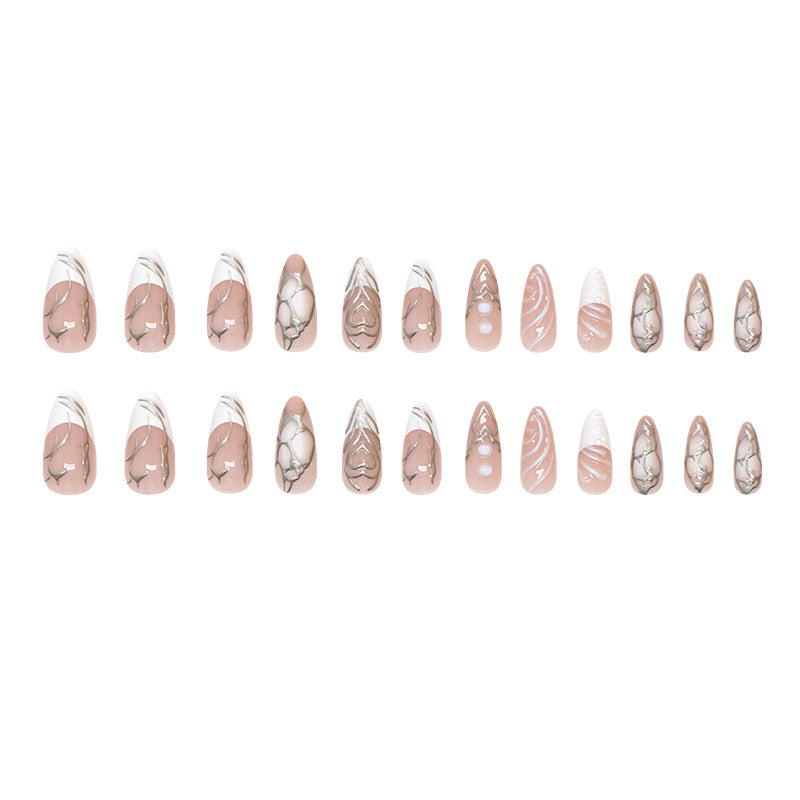 Stilvolle Lange Stiletto Press-On Nägel mit Irisierenden Design Karnz