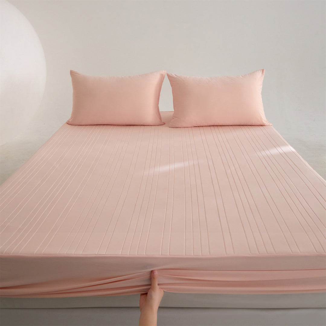 Tief-Taschen Stretch-Fit Matratzenbezug mit Mikrofaser-Pinstripe-Textur