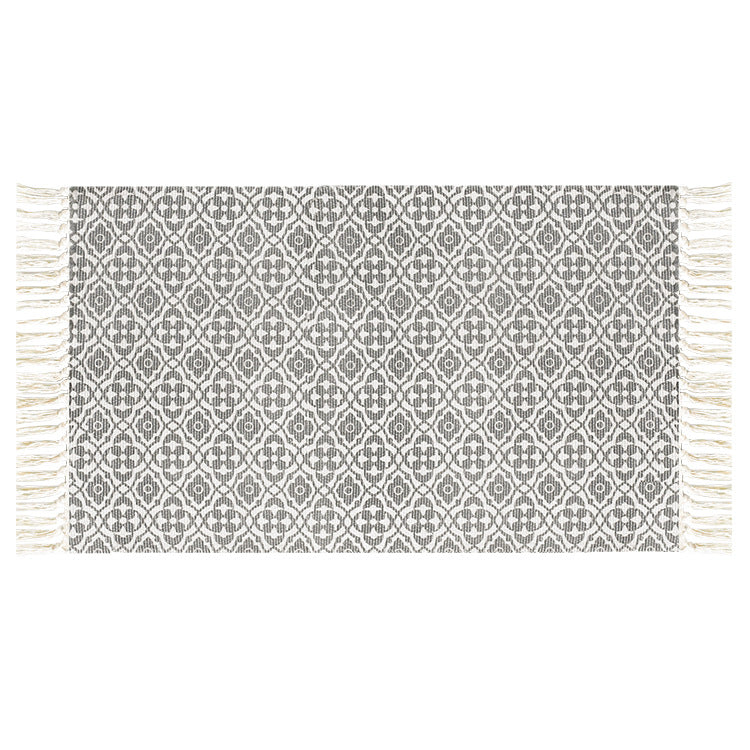 Flachgewebter Baumwollläufer mit mediterranem Kachel‑Jacquard und dekorativen Fransen Karnz