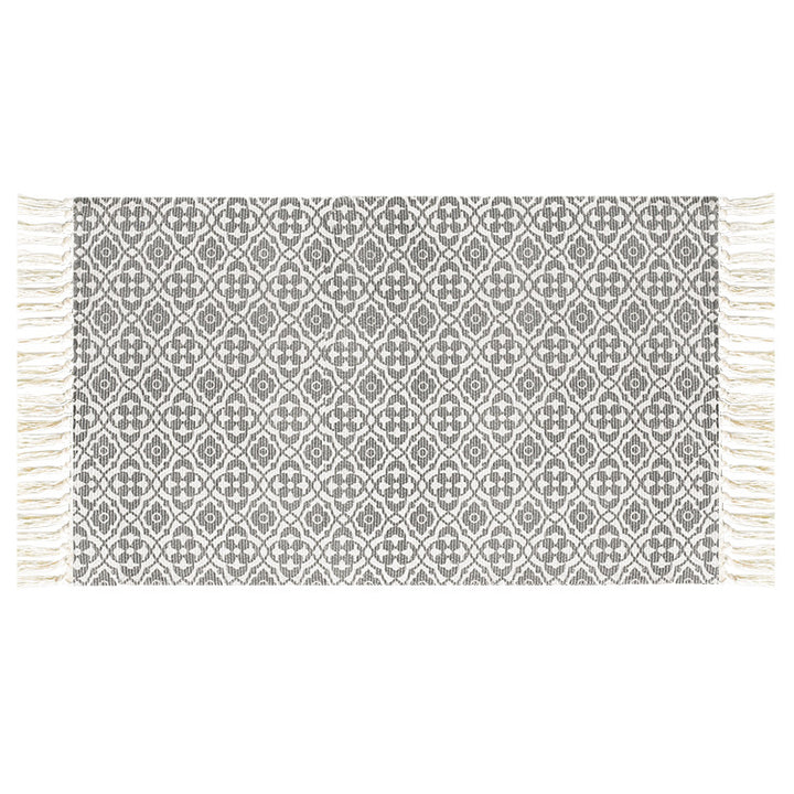 Flachgewebter Baumwollläufer mit mediterranem Kachel‑Jacquard und dekorativen Fransen Karnz