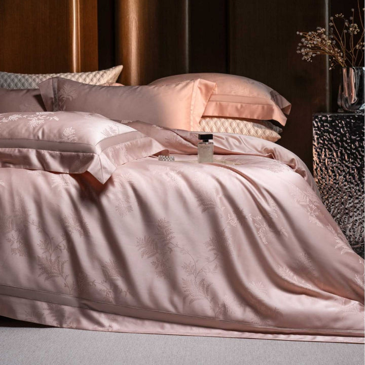 Luxuriöse Satin-Jacquard Bettwäsche-Garnitur mit feinem Damast-Ornament und Oxford-Kissen