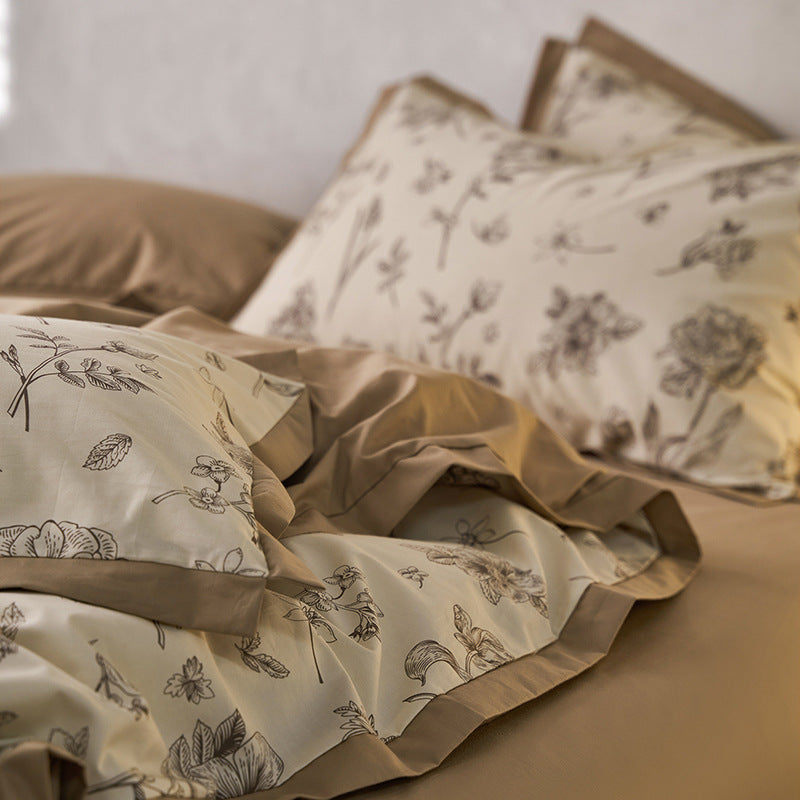 Wendbares Bettwäsche-Set aus Baumwollsatin mit botanischem Skizzenprint und glattem Rückseitenbezug