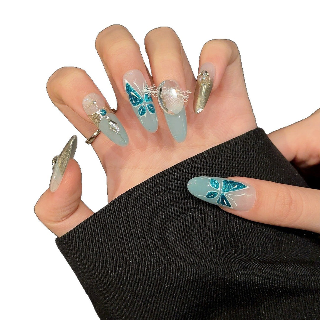 Premium Dekorative Press-On Nagelkunstset mit Strass- und Schmetterlingsakzenten