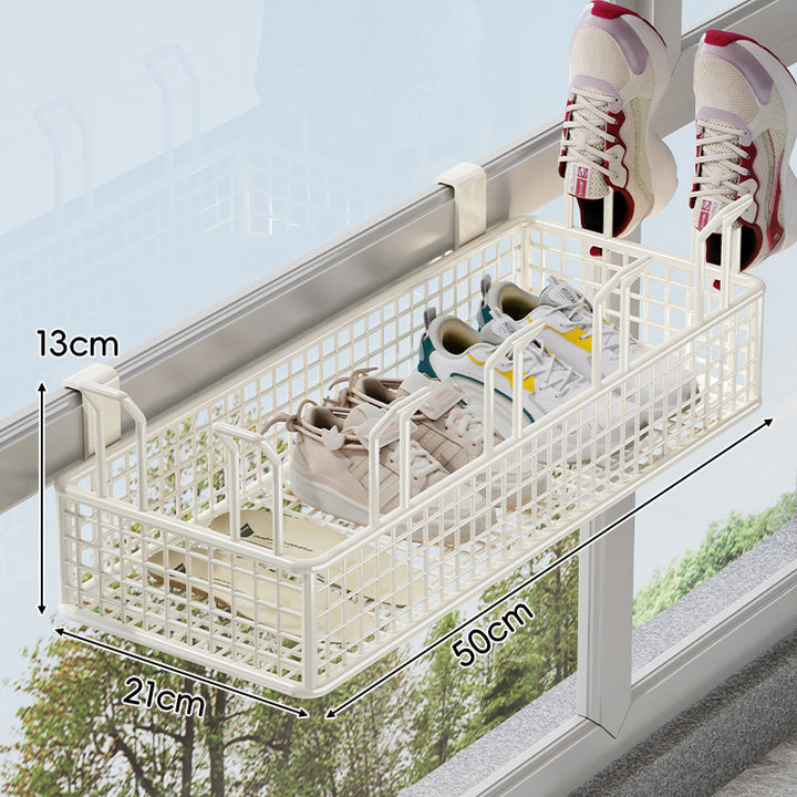 Über-Rail Balkon Schuh-Trocknungs- und Aufbewahrungskorb mit geteilten Mesh-Fächern