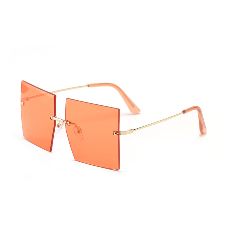 Damen modische quadratische Sonnenbrille mit breiten Gläsern und filigranem Metallrahmen Karnz