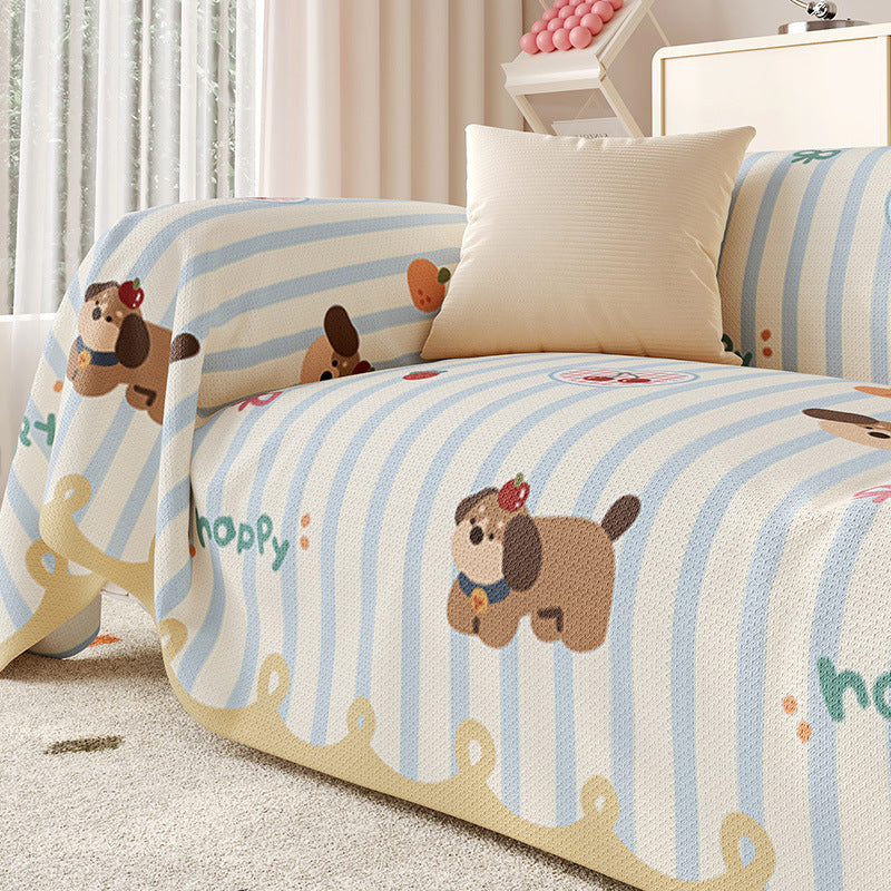 Stretch-Fit Decorative Sofa Slipcover Protector with Cute Cartoon Puppy Print