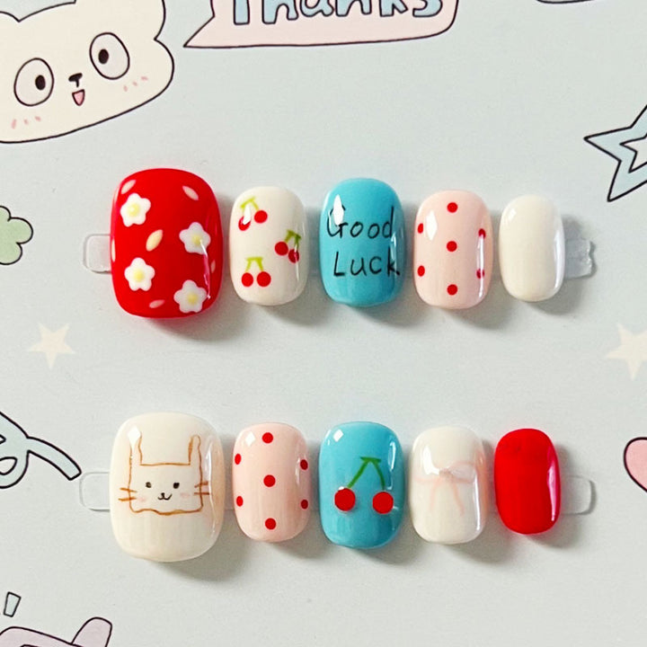 Künstlerisches katzenmotiviertes Press-On-Nagelkunstset Karnz