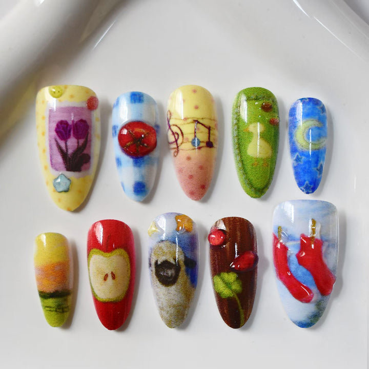 Künstlerische ozeanische Press-On-Nagelkunst Karnz