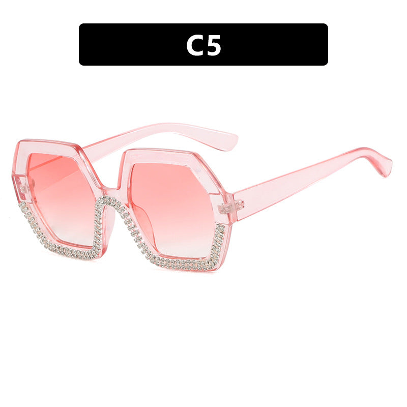 Damen extravagante Sonnenbrille mit hexagonalem Rahmen und strassbesetzten Akzenten Karnz