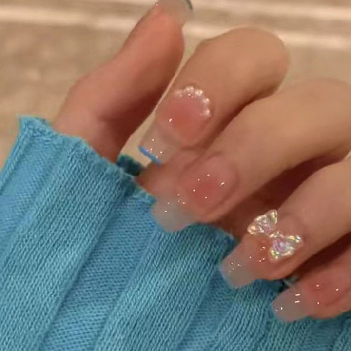 Glitzernder Französischer Tipp Press-On Nagel Set Karnz