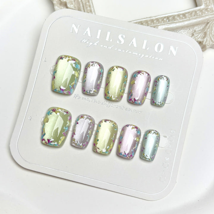 Iridescent Gem-Beschmückte Press-On Nagel Set