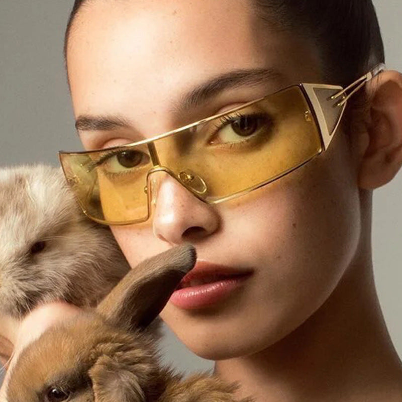 Damen geometrische Sonnenbrille mit futuristischem Design und strapazierfähigem Rahmen Karnz