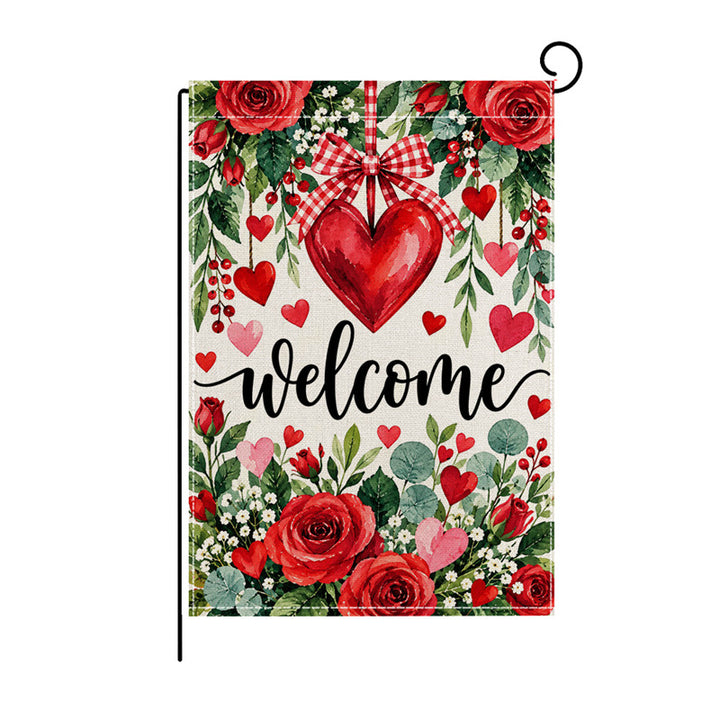Valentinstag Blumendes Herz Gartenbanner Flagge mit Mastschlauch und wetterbeständigem Polyester