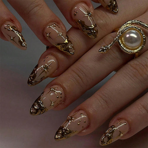 Premium Press-On Nail Set mit aufwendigen Stern- und Dekorationsdesigns Karnz