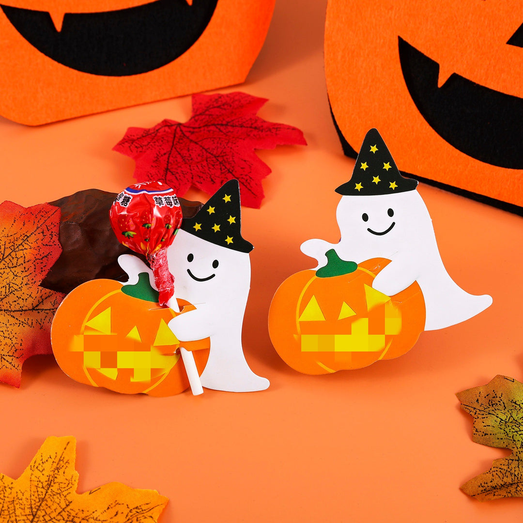 Halloween-Lutscherhalter aus stabilem Papier mit niedlichem Gespenst- und Kürbismotiv