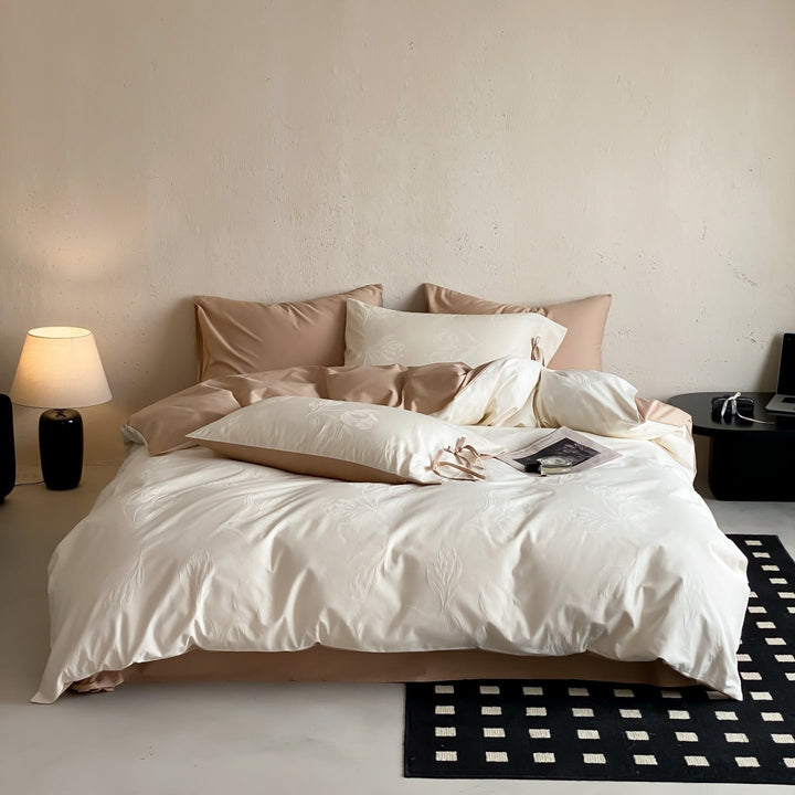 Elegantes Baumwollsatin-Bettwäscheset mit Wendefunktion und Bindebändern