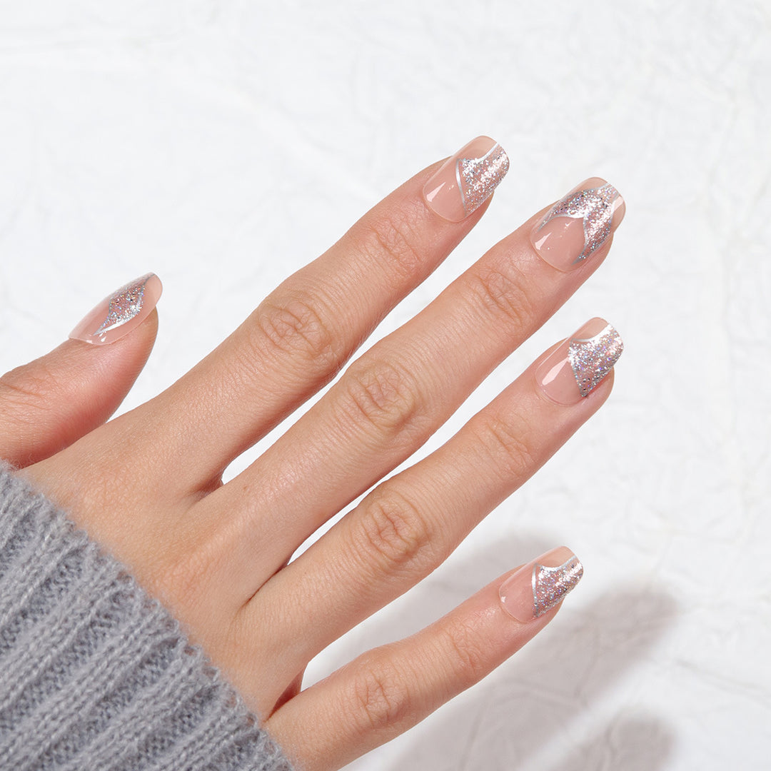 Glitzernde French Tip Press-On Nägel Karnz